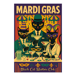 Mardi Gras Black Cat Martini Club Trio Fotodruck