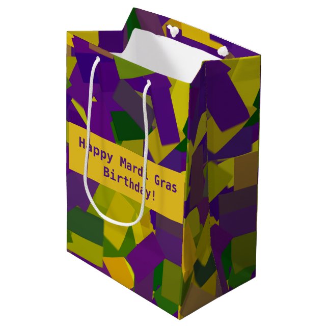 Mardi Gras Blocks Mittlere Geschenktasche Geschenktüte (Vorderseite Schrägansicht)