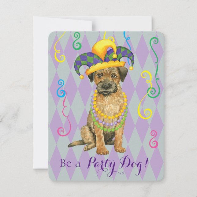 Mardi Gras Border Terrier Einladung (Vorderseite)