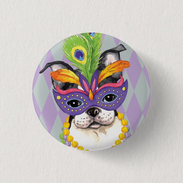 Mardi Gras Boston Terrier Button (Vorderseite)
