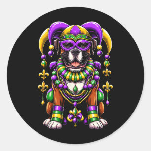 Mardi Gras Boxer Dog Runder Aufkleber