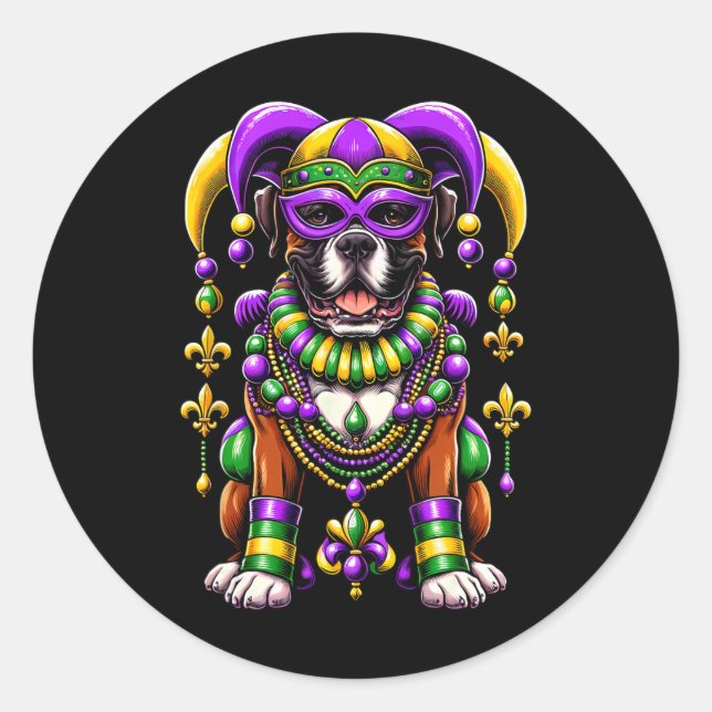 Mardi Gras Boxer Dog Runder Aufkleber (Vorderseite)