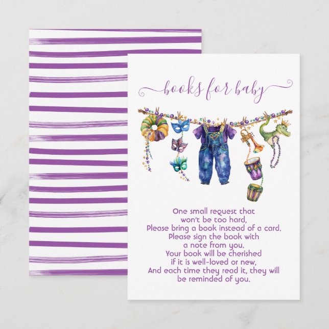 Mardi Gras Boy Clothesline Bücher für Kinder Einladung (Vorne/Hinten)