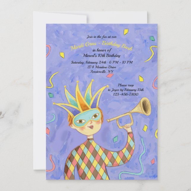 Mardi Gras Boy Invitation d'anniversaire (Devant)