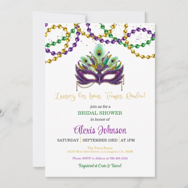 Mardi Gras Bridal Dusche Einladungspads - Weiß Einladung (Vorderseite)