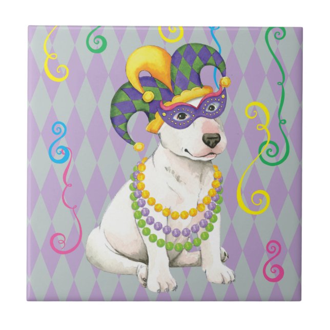 Mardi Gras Bull Terrier Fliese (Vorderseite)