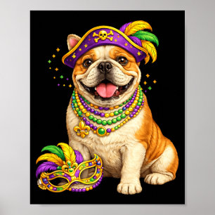 Mardi Gras Bulldog Kostüm Lustige Party Stimmung F Poster