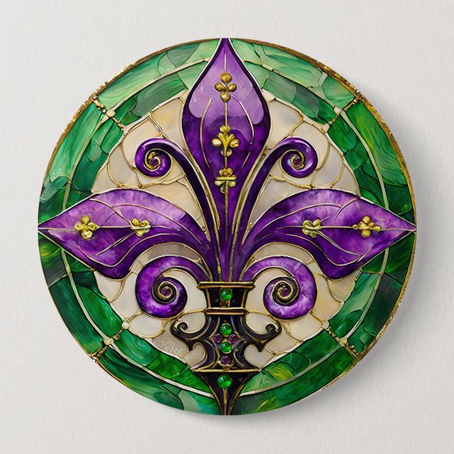 Mardi Gras Buntglas Fleur de lis Button (Vorderseite)