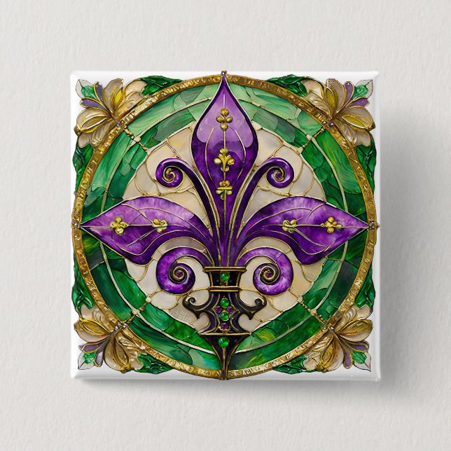 Mardi Gras Buntglas Fleur de lis Button (Vorderseite)