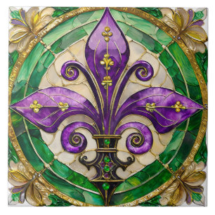 Mardi Gras Buntglas Fleur de lis Fliese
