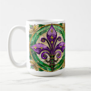 Mardi Gras Buntglas Fleur de lis Kaffeetasse