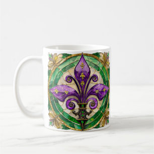 Mardi Gras Buntglas Fleur de lis Kaffeetasse