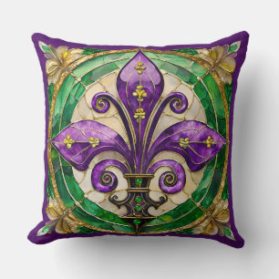 Mardi Gras Buntglas Fleur de lis  Kissen
