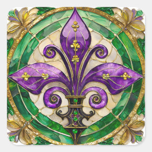 Mardi Gras Buntglas Fleur de lis Quadratischer Aufkleber