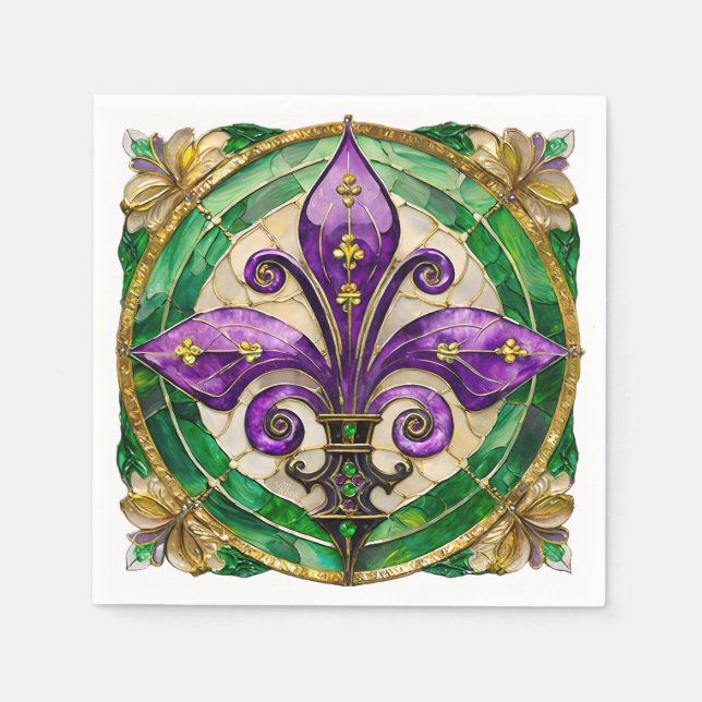 Mardi Gras Buntglas Fleur de lis  Serviette (Vorderseite)