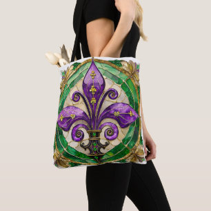 Mardi Gras Buntglas Fleur de lis Tasche