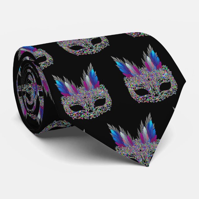 Mardi Gras Carnival Feather Mask NeckTie 2 Krawatte (Gerollt)
