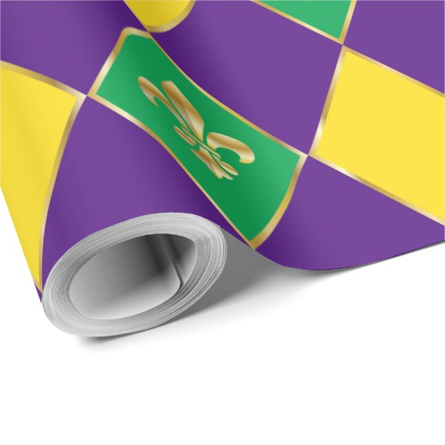 Mardi Gras Carnival Geometrische Rhombus-Lilie Geschenkpapier (Rolleneckpunkt)