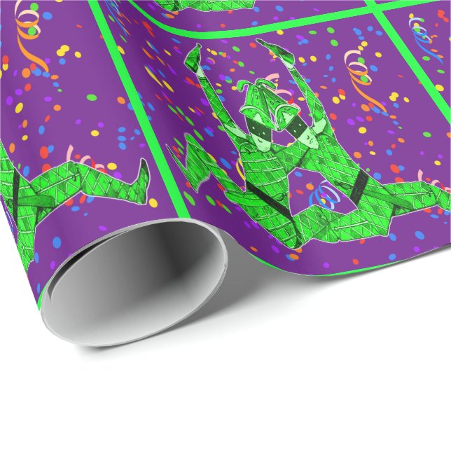 Mardi Gras Carnival Green Jesters mit Confetti Geschenkpapier (Rolleneckpunkt)