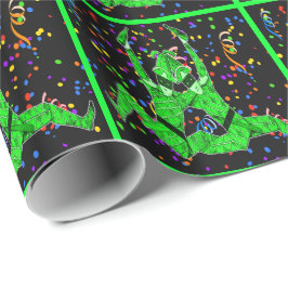 Mardi Gras Carnival Green Jesters mit Confetti Geschenkpapier