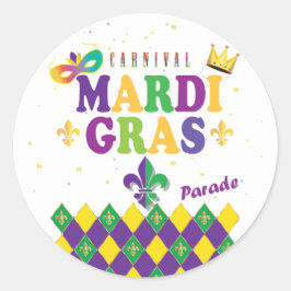 Mardi Gras Carnival Harlequin Lilie Diamond Runder Aufkleber