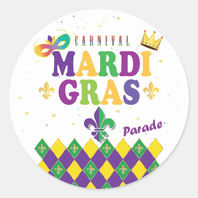Mardi Gras Carnival Harlequin Lilie Diamond Runder Aufkleber (Vorderseite)