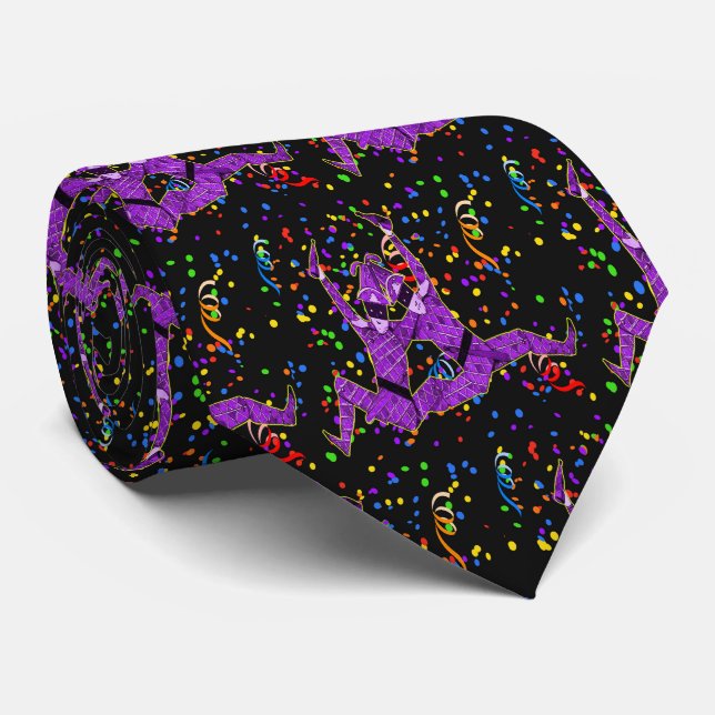 Mardi Gras Carnival Lila Jesters und Confetti Krawatte (Gerollt)