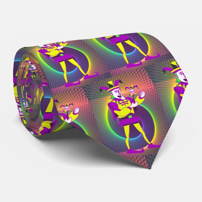 Mardi Gras Carnival Lila Yellow Jester Krawatte (Gerollt)