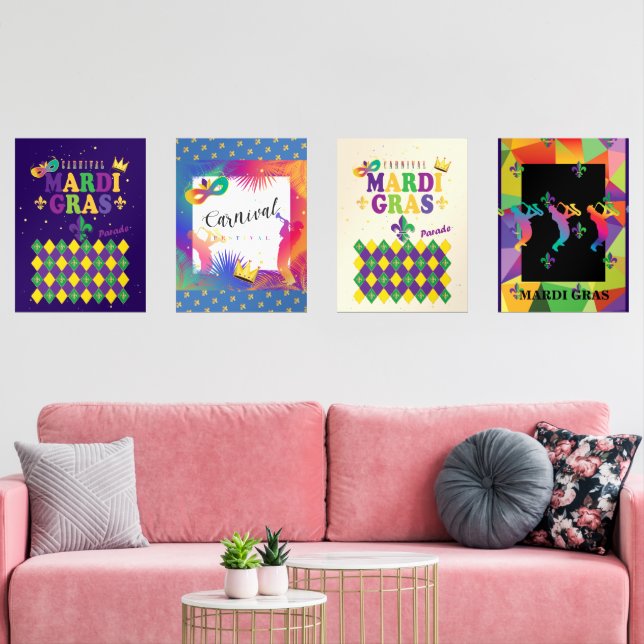Mardi Gras Carnival Lilie Diamond Harlequin Bilderwand Sets (Wohnzimmer)