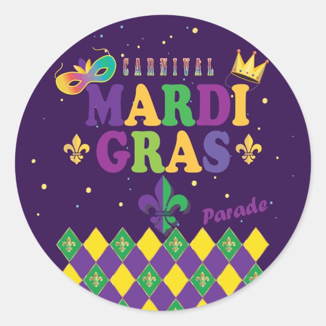 Mardi Gras Carnival Lilie Diamond Runder Aufkleber (Vorderseite)