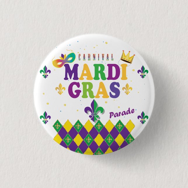 Mardi Gras Carnival Party Lilie Muster Button (Vorderseite)