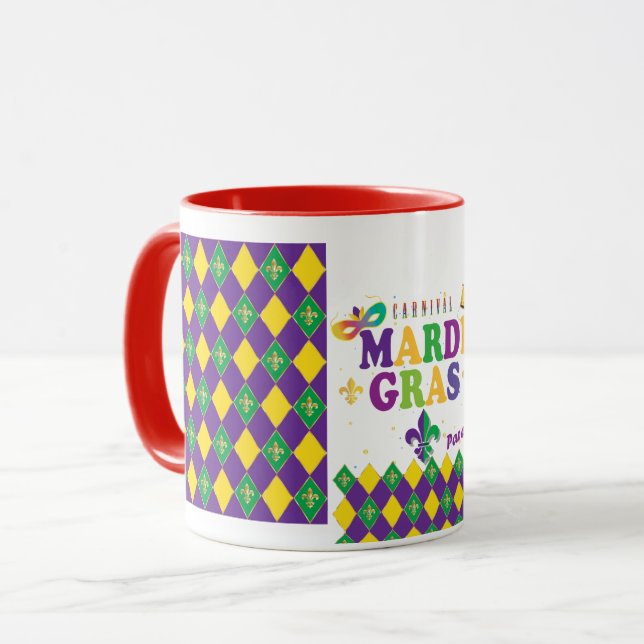 Mardi Gras Carnival Party Lilie Rhombus Tasse (Vorderseite Links)