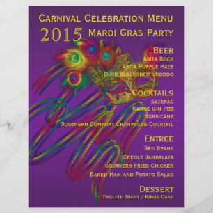 Mardi Gras Carnival Party Menu Papeterie