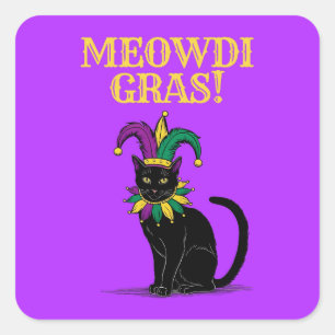 Mardi Gras Cat Sticker, Funny Meowdi Gras Pint Quadratischer Aufkleber