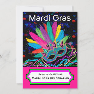 MARDI GRAS Celebration, Maske, Perlen, farbenfroh Einladung