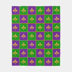 Mardi Gras Checkered Lilie Fleece Blanket