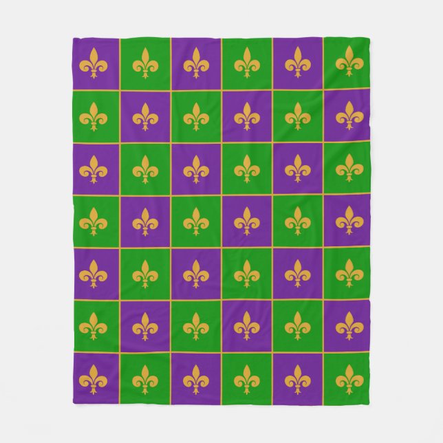Mardi Gras Checkered Lilie Fleece Blanket (Vorderseite)