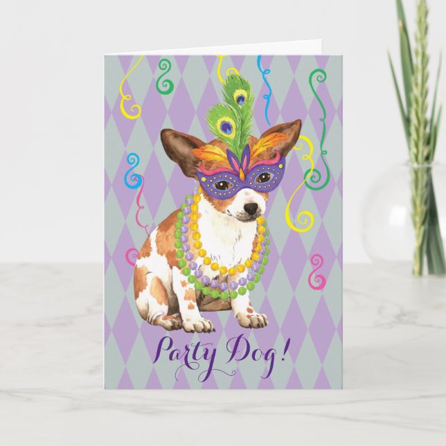 Mardi Gras Chihuahua Karte (Vorderseite)
