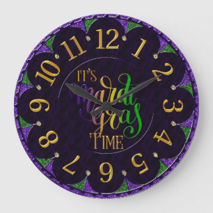 Mardi Gras Clock, farbenfroh ist Mardi Gras Time Große Wanduhr