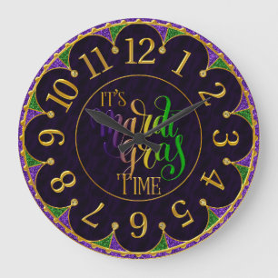 Mardi Gras Clock, farbenfroh ist Mardi Gras Time L Große Wanduhr