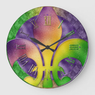 Mardi Gras Clock, farbenfrohe Lilie Große Wanduhr