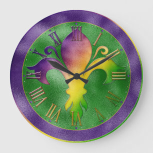 Mardi Gras Clock, farbenfrohe Lilie Large Cloc Große Wanduhr