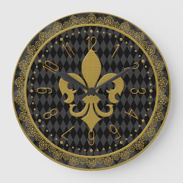 Mardi Gras Clock, Goldene Lilie Große Wanduhr (Vorderseite)