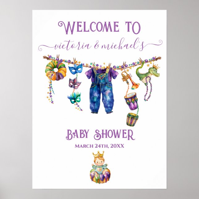 Mardi Gras Clothesline Baby Dusche Begrüßungszeich Poster (Vorne)