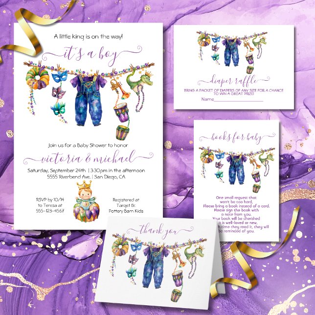 Mardi Gras Clothesline Boy Baby Shower Einladung (Von Creator hochgeladen)