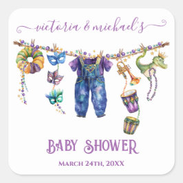 Mardi Gras Clothesline Junge Dusche Quadratischer Aufkleber