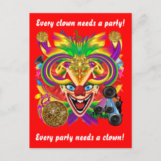 Mardi Gras Clown View Notes bitte Einladungspostkarte