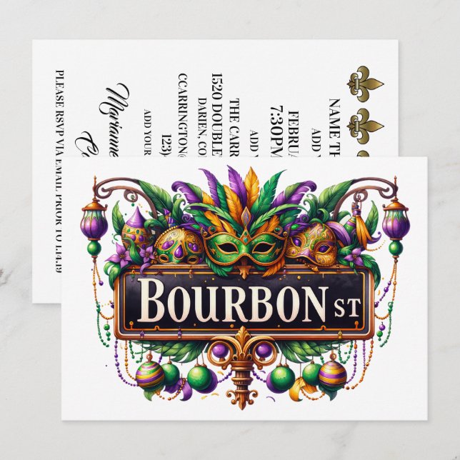 Mardi Gras - Cocktail Party Einladung (Vorne/Hinten)