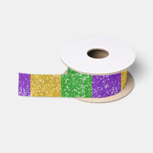 Mardi Gras Colors Glitzer Stripe Bling Satinband