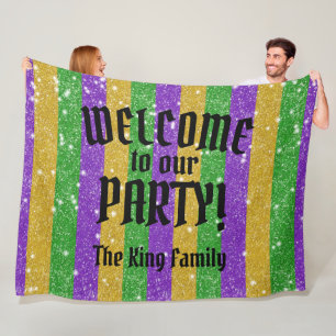Mardi Gras Colors Glitzer Stripe Bling Willkommen Fleecedecke